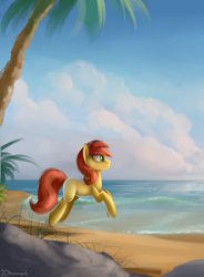 Size: 2000x2714 | Tagged: dead source, safe, artist:shamanguli, imported from derpibooru, oc, oc only, oc:caramel curve, beach, scenery, solo