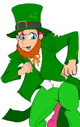 Size: 632x1000 | Tagged: safe, artist:dj-black-n-white, imported from derpibooru, oc, oc only, oc:pogo, satyr, clothes, costume, dancing, fake beard, irish, leprechaun, parent:pinkie pie, saint patrick's day, shamrock, solo