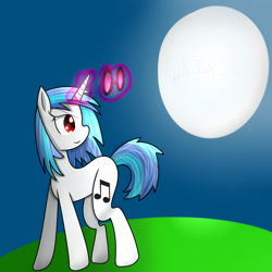 Size: 2500x2500 | Tagged: safe, artist:applejacks2, imported from derpibooru, dj pon-3, vinyl scratch, female, magic, moon, night, red eyes, solo, wrong eye color