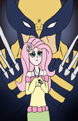 Size: 1580x2446 | Tagged: safe, artist:edcom02, imported from derpibooru, fluttershy, human, equestria girls, claws, clothes, crossover, dog tags, logan, marvel, off shoulder, sweater, sweatershy, wolverine, x-men