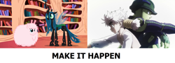 Size: 2136x778 | Tagged: safe, imported from derpibooru, queen chrysalis, oc, oc:fluffle puff, tumblr:ask fluffle puff, canon x oc, comparison, exploitable meme, female, hunter x hunter, komugi, lesbian, make it happen, meme, meruem, shipping