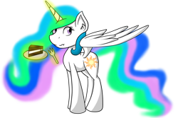 Size: 1024x683 | Tagged: safe, artist:yogfan, imported from derpibooru, princess celestia, cake, cakelestia, female, food, magic, solo, spread wings, telekinesis