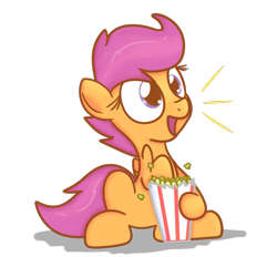 Size: 1263x1170 | Tagged: safe, artist:mr-degration, imported from derpibooru, scootaloo, pegasus, pony, cute, cutealoo, female, filly, food, popcorn, simple background, solo, transparent background