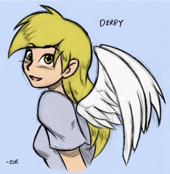 Size: 1013x1033 | Tagged: safe, artist:ixalon, artist:x-cross, color edit, edit, imported from derpibooru, derpy hooves, human, colored, female, humanized, solo, winged humanization