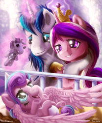 Size: 1250x1500 | Tagged: safe, artist:skodadav, imported from derpibooru, princess cadance, princess flurry heart, shining armor, smarty pants, alicorn, pony, unicorn, spoiler:s06, baby, baby alicorn, baby blanket, baby flurry heart, baby pony, blanket, child, crib, cute, cute baby, daaaaaaaaaaaw, daughter, dawwww, diaper, diapered, diapered filly, doll, father, father and child, father and daughter, female, fluffy, flurrybetes, grin, happy, happy baby, hug, infant, infant flurry heart, levitation, light pink diaper, lying down, magic, male, mother, mother and child, mother and daughter, newborn, newborn baby, newborn baby flurry heart, newborn filly, newborn flurry heart, newborn infant, newborn infant flurry heart, on back, open mouth, reaching up, smiling, telekinesis, toy, underhoof