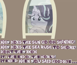 Size: 1360x1148 | Tagged: safe, imported from derpibooru, starlight glimmer, the crystalling, expand dong, exploitable meme, female, meme, skeeter davis, solo, song reference, the end of the world