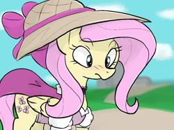 Size: 1000x750 | Tagged: safe, artist:^:3, imported from derpibooru, fluttershy, blushing, clothes, female, hat, solo