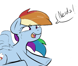 Size: 685x580 | Tagged: safe, artist:^:3, imported from derpibooru, rainbow dash, pegasus, pony, crying, dialogue, female, mare, nerds, open mouth, simple background, solo, white background