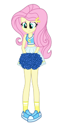 Size: 1800x3500 | Tagged: safe, artist:mixiepie, imported from derpibooru, fluttershy, equestria girls, belly button, canterlot high, cheerleader, clothes, female, midriff, pleated skirt, pom pom, school spirit, shoes, simple background, skirt, smiling, sneakers, socks, solo, sports bra, transparent background, vector, wondercolts