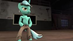 Size: 1920x1080 | Tagged: safe, artist:fd-daylight, imported from derpibooru, lyra heartstrings, pony, semi-anthro, 3d, bipedal, clothes, female, i like pants, pants, recreation, solo, source filmmaker, standing