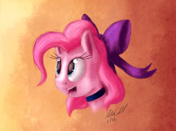 Size: 1033x773 | Tagged: safe, artist:mcmeg29, imported from derpibooru, pinkie pie, earth pony, pony, bow, bust, choker, female, hair bow, happy, mare, open mouth, portrait, saloon pinkie, smiling, solo