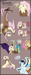 Size: 1500x3600 | Tagged: safe, artist:bluesidearts, imported from derpibooru, discord, oc, oc:dapple pie, oc:panacea, oc:quick breeze, draconequus, hybrid, colored wings, colored wingtips, confused, crying, cute, discute, draconequus oc, feather, floppy ears, frown, grin, hanging, hiding, looking back, nervous, next generation, offspring, open mouth, parent:cheese sandwich, parent:discord, parent:fluttershy, parent:pinkie pie, parent:rainbow dash, parent:soarin', parents:cheesepie, parents:discoshy, parents:soarindash, sad, scared, scrunchy face, shivering, sitting, smiling, smirk, squee, tail hold, wide eyes