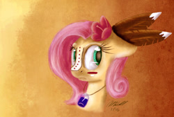 Size: 1280x864 | Tagged: safe, artist:mcmeg29, imported from derpibooru, fluttershy, feather, female, flower, flower in hair, solo, tribal