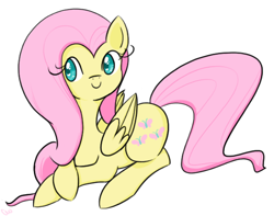 Size: 582x459 | Tagged: safe, artist:raspberry-wings, imported from derpibooru, fluttershy, female, prone, simple background, solo