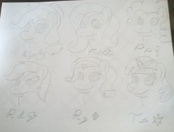 Size: 2446x1858 | Tagged: safe, artist:toyminator900, imported from derpibooru, applejack, fluttershy, pinkie pie, rainbow dash, rarity, twilight sparkle, earth pony, pegasus, pony, unicorn, black and white, grayscale, head shot, monochrome, traditional art