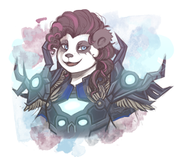 Size: 2570x2264 | Tagged: safe, artist:mscootaloo, imported from derpibooru, pinkie pie, pandaren, armor, crossover, female, shaman, simple background, solo, warcraft, white background, world of warcraft