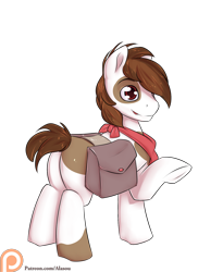 Size: 1350x1650 | Tagged: safe, artist:alasou, imported from derpibooru, pipsqueak, earth pony, pony, male, older, patreon, patreon logo, plot, raised hoof, saddle bag, simple background, solo, transparent background, underhoof