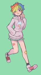 Size: 1155x2088 | Tagged: safe, artist:ikirunosindo, imported from derpibooru, rainbow dash, human, clothes, cute, dashabetes, female, hoodie, humanized, looking at you, pixiv, smiling, solo, wink