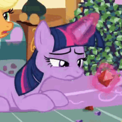 Size: 289x289 | Tagged: safe, imported from derpibooru, screencap, applejack, twilight sparkle, pony, maud pie (episode), animated, animation error, chewing, eating, female, mare, rock candy, somehow a unicorn again, twilight sparkle (alicorn), wingless