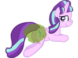 Size: 1031x774 | Tagged: dead source, safe, artist:asctoons, imported from derpibooru, starlight glimmer, unicorn, butt, fart, fart cloud, female, looking at you, plot, simple background, smiling, smiling at you, solo, transparent background