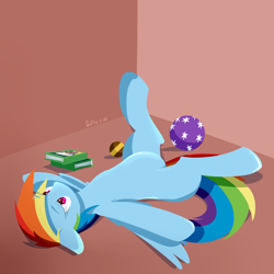 Size: 1500x1500 | Tagged: safe, artist:gndriver, imported from derpibooru, rainbow dash, pegasus, pony, ball, book, bored, female, mare, solo