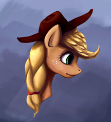 Size: 1209x1323 | Tagged: safe, artist:blurpaint, imported from derpibooru, applejack, braid, female, portrait, solo