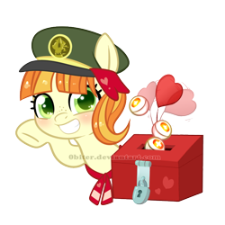 Size: 800x800 | Tagged: safe, artist:0biter, imported from derpibooru, tag-a-long, earth pony, pony, donation box, female, filly, filly guides, gingerbetes, grin, simple background, smiling, solo, transparent background, watermark