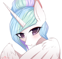 Size: 1280x1223 | Tagged: safe, artist:pastelmistress, deleted from derpibooru, imported from derpibooru, princess celestia, alternate hairstyle, hair bun, makeup, solo