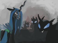 Size: 923x686 | Tagged: safe, artist:nottex, imported from derpibooru, queen chrysalis, changeling, changeling queen, female, grin, smiling