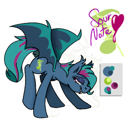 Size: 1000x1000 | Tagged: safe, artist:modularpon, artist:themodpony, imported from derpibooru, oc, oc only, oc:sour note, bat pony, pony, cute little fangs, female, reference sheet