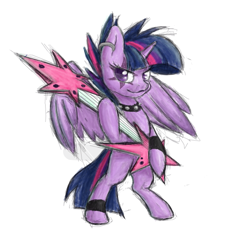 Size: 515x500 | Tagged: safe, artist:whazzam95, imported from derpibooru, twilight sparkle, alicorn, pony, alternate hairstyle, bipedal, electric guitar, female, flockmod, guitar, mare, musical instrument, punklight sparkle, solo, twilight sparkle (alicorn)