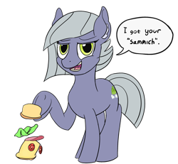 Size: 2000x1850 | Tagged: safe, artist:baratus93, imported from derpibooru, limestone pie, female, food, sandwich, sassy, simple background, solo, speech bubble, transparent background