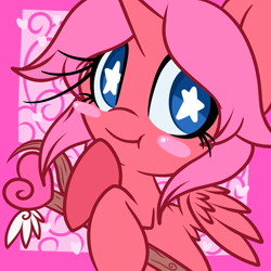 Size: 1500x1500 | Tagged: safe, artist:starlightlore, imported from derpibooru, oc, oc only, oc:cherry bloom, alicorn, pony, :t, alicorn oc, blushing, cute, solo, starry eyes, wingding eyes