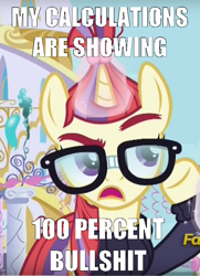 Size: 550x760 | Tagged: safe, imported from derpibooru, moondancer, amending fences, bullshit, glasses, nerd, reaction image, text, vulgar