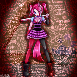 Size: 3000x3000 | Tagged: safe, artist:anibaruthecat, imported from derpibooru, pinkie pie, anthro, arkham knight, batman, breasts, cleavage, clothes, cosplay, costume, female, harley quinn, solo