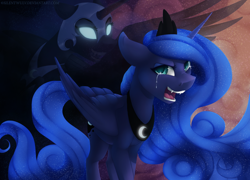 Size: 2500x1800 | Tagged: safe, artist:silentwulv, imported from derpibooru, nightmare moon, princess luna, crying, fangs, looking at you, nose wrinkle, scrunchy face, self ponidox