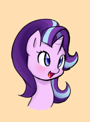 Size: 463x628 | Tagged: safe, artist:potzm, edit, imported from derpibooru, starlight glimmer, pony, unicorn, spoiler:s06, bust, cropped, cute, female, glimmerbetes, mare, new hairstyle, open mouth, portrait, smiling, solo