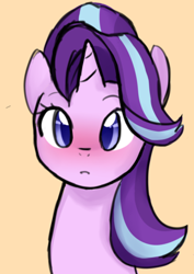 Size: 296x417 | Tagged: safe, artist:potzm, edit, imported from derpibooru, starlight glimmer, pony, unicorn, spoiler:s06, blushing, cropped, cute, female, glimmerbetes, mare, new hairstyle, solo