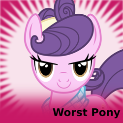 Size: 1024x1024 | Tagged: safe, artist:cheezedoodle96, imported from derpibooru, suri polomare, pony, derpibooru, c:, female, lidded eyes, looking at you, mare, meta, smirk, solo, spoilered image joke, vector, worst pony