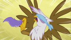 Size: 1100x618 | Tagged: safe, imported from derpibooru, screencap, gilda, griffon, griffon the brush off, blindfold, female, solo