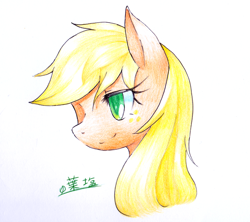 Size: 700x621 | Tagged: safe, artist:hashioaryut, imported from derpibooru, applejack, earth pony, pony, female, hatless, mare, missing accessory, solo, traditional art