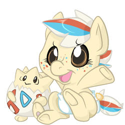 Size: 800x800 | Tagged: safe, artist:paintsplatter, imported from derpibooru, pony, togepi, baby, baby pony, diaper, pokémon, ponified, video game