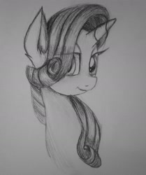 Size: 1287x1536 | Tagged: safe, artist:fluttersdreams, imported from derpibooru, rarity, female, monochrome, portrait, solo, traditional art
