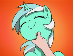 Size: 990x762 | Tagged: safe, artist:doublewbrothers, imported from derpibooru, lyra heartstrings, human, pony, unicorn, chin scratch, cropped, cute, eyes closed, female, happy, humie, lyrabetes, mare, smiling