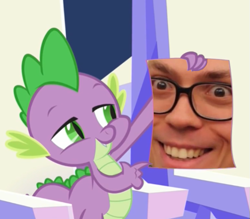 Size: 559x490 | Tagged: safe, artist:rapidbeta, edit, edited screencap, imported from derpibooru, screencap, spike, the crystalling, anthony fantano, forced meme, meme, obligatory pony, spike holding a paper, theneedledrop