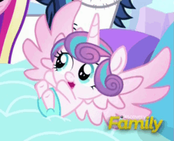 Size: 557x452 | Tagged: safe, imported from derpibooru, screencap, princess cadance, princess flurry heart, shining armor, alicorn, pony, unicorn, the crystalling, animated, baby, cute, diaper, discovery family logo, female, flurrybetes, gif, loop, male, mare, open mouth, perfect loop, solo, solo focus, stallion