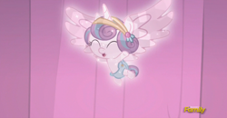 Size: 1090x566 | Tagged: safe, imported from derpibooru, screencap, princess flurry heart, crystal pony, pony, the crystalling, baby, baby pony, cloth diaper, cooing, crystallized, cute, diaper, discovery family logo, filly, flurrybetes, flying, foal, happy, open mouth, safety pin, smiling