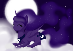 Size: 1000x699 | Tagged: safe, artist:zoeezoee, imported from derpibooru, princess luna, cloud, female, moon, solo