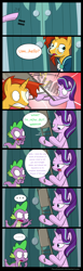 Size: 1700x5500 | Tagged: safe, artist:pandramodo, imported from derpibooru, spike, starlight glimmer, sunburst, dragon, pony, unicorn, the crystalling, bad end, chair, comic, derp, dialogue, female, hitting, knock out, male, mare, rekt, stallion, sunburst abuse, sunburst's cloak, sunburst's glasses, sunburst's robe, taking a joke too seriously in the comments, violence