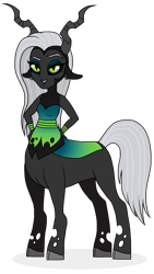 Size: 471x837 | Tagged: safe, artist:unoriginai, imported from derpibooru, oc, oc only, centaur, changeling, hybrid, taur, antagonist, clothes, contest entry, crack shipping, interspecies offspring, offspring, parent:lord tirek, parent:queen chrysalis, parents:chrystirek, ponytaur, simple background, solo, transparent background